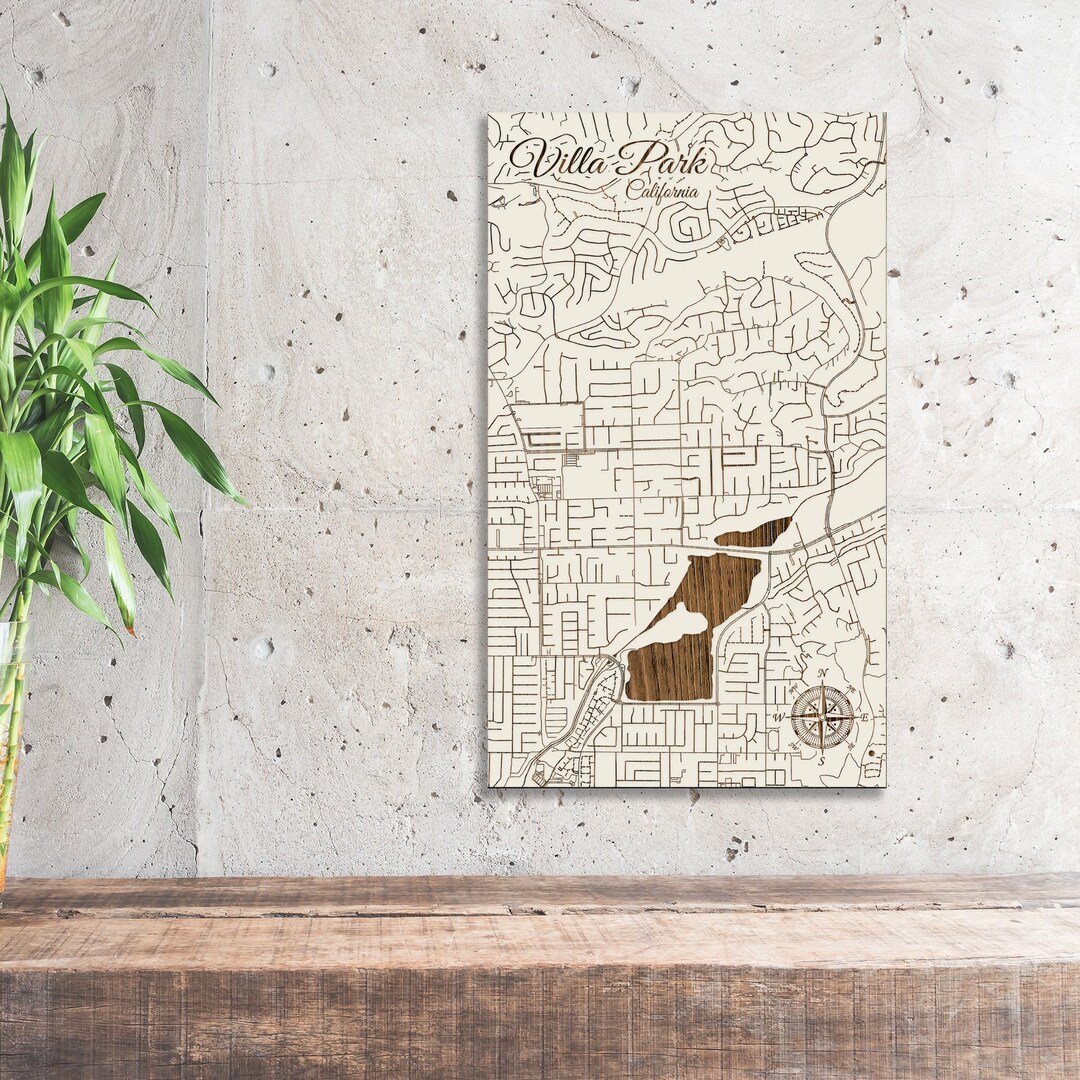 Villa Park California Street Map: Wood Engraved Wall Art - Etsy