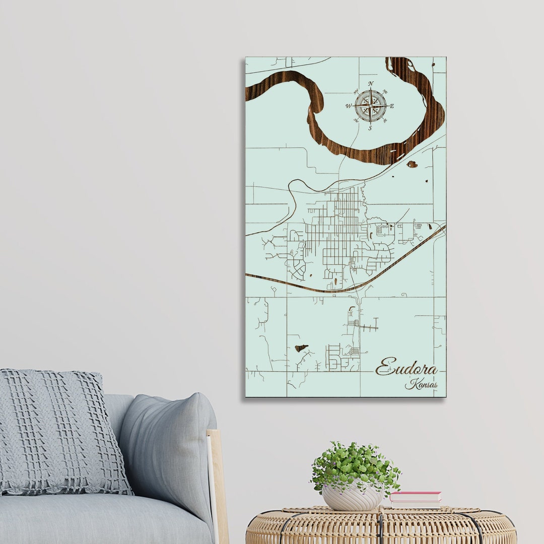 Eudora Kansas Street Map Wood Wall Art Wood Wall Map Etsy