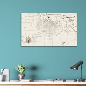 Freeport, Illinois Street Map | Wood Engraved Maps, Wall Art| Wood Wall Decor | Wood Engraved Map of Freeport, IL | Map Art |