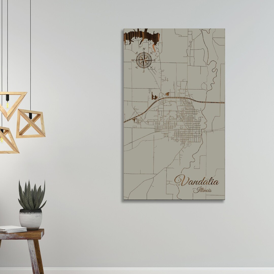 Illinois Vandalia Street Map Wood Engraved Maps Wall Art Etsy