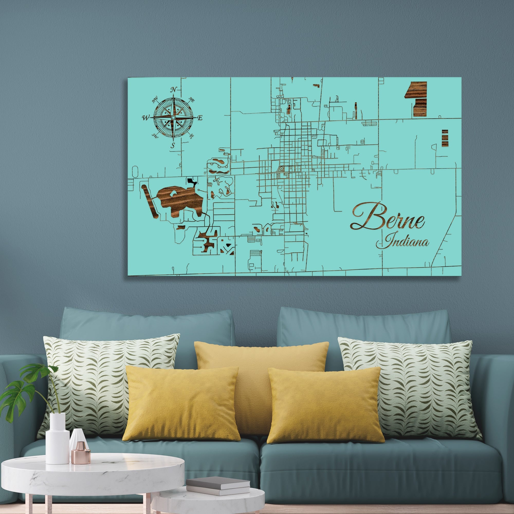 Berne, Indiana Street Map: Engraved Pine Wood Wall Art - Etsy