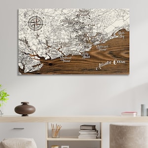 Beaufort to Charleston, SC: Wood Engraved Whimsical Map Art