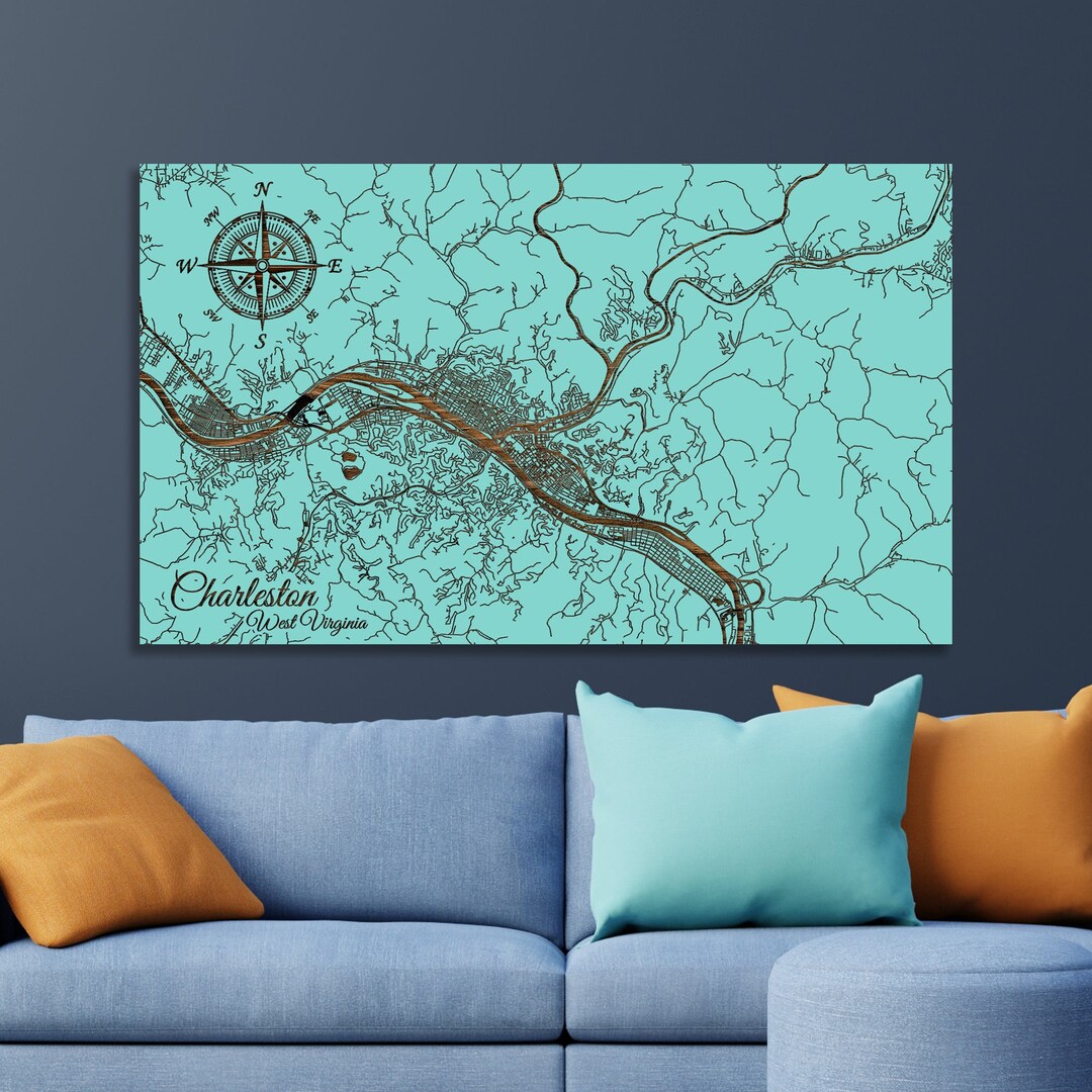 West Virginia: Charleston Street Map| Wood Wall Decor - Etsy
