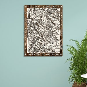 Rocky Mountain National Park Hysterical Map; Wood Engraved Maps, Wall Art| Wood Wall Decor
