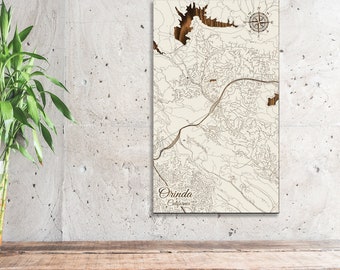 Orinda California Street Map: Wood Engraved Wall Art
