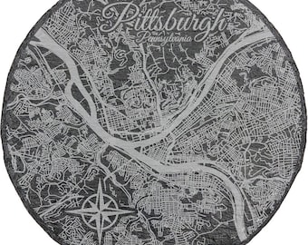 Pittsburgh Pennsylvania Slate Coaster Set: Etched City Map