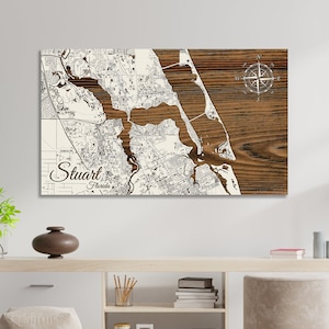 Stuart, Florida Street Map | Wall Art| Wood Wall Decor | Home Decor | Wood Wall Map | City Street Map| Wood Engraved Map of Stuart, FL