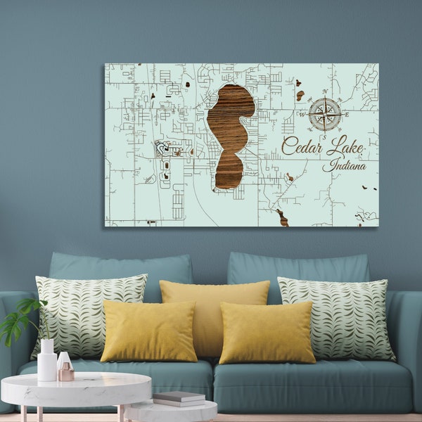Cedar Lake, Indiana Street Map | Wood Engraved Map | Wall Art| Wood Wall Decor | City Street Map| Wood Engraved Map of Cedar Lake, IN