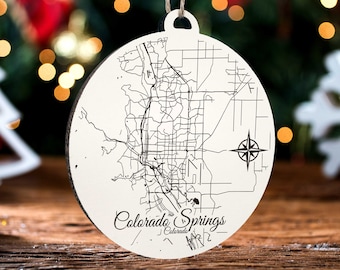 Engraved Wood Colorado Springs Map Ornament: Handmade Holiday Decor