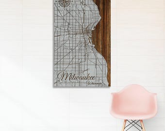 Milwaukee, Wisconsin Engraved Wood Wall Map