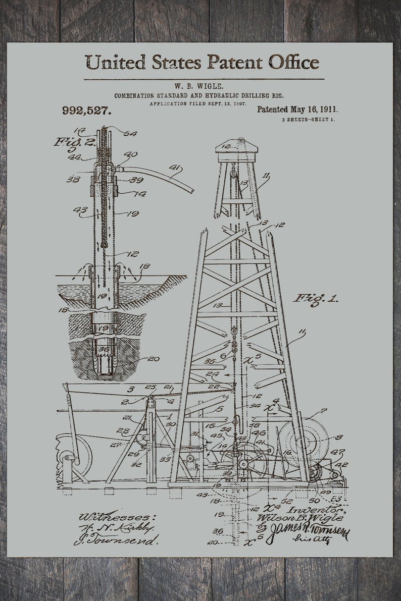 Oil Rig Patent; Wood Wall Art Wedding Gift Groomsmen Gift Rustic Home Decor Bridesmaid Gift Wood Burning Art