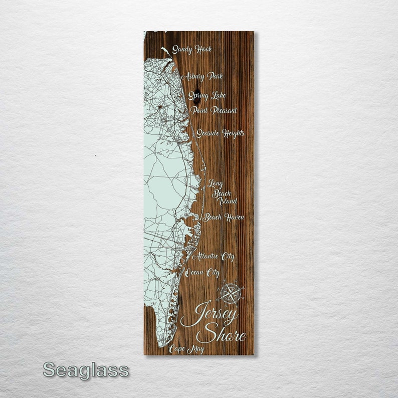 Jersey Shore, New Jersey Whimsical Map Wood Wall Decor Wood Wall Map City Street Map Home Decor Wood Engraved Map of Jersey Shore, NJ Seaglass