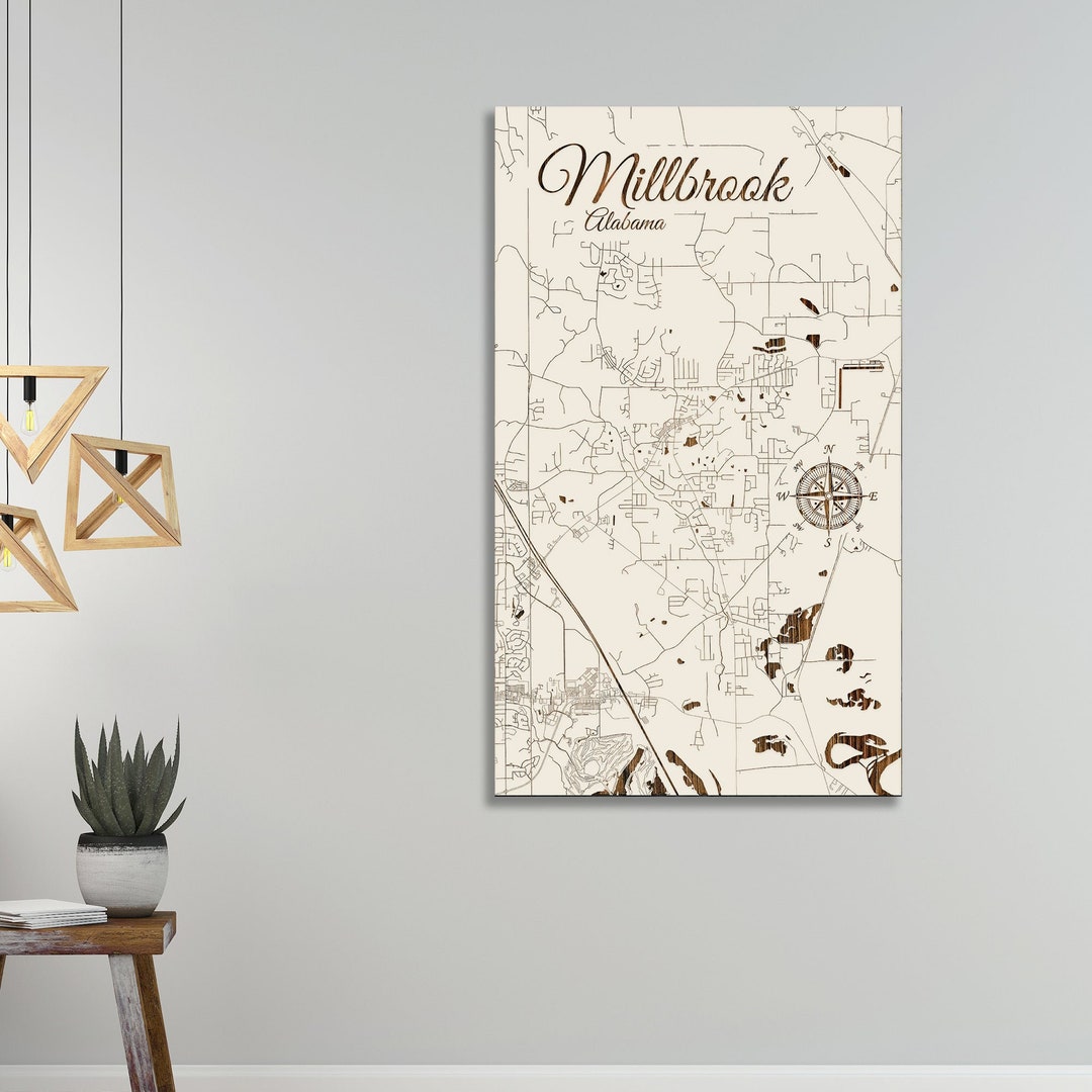 Alabama Millbrook Street Map Wood Engraved Maps Wall Art Etsy