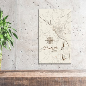 Huntsville, Texas Street Map | Wood Wall Decor | Home Decor | Wood Wall Map | City Street Map| Wood Engraved Map of Huntsville, TX
