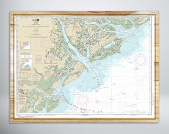 St. Helena Sound to Savannah River Nautical Chart Art - Pine Wood Print