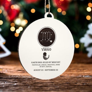 Jungfrau Sternzeichen Ornament | Gravierte Holz Landkarte Ornament | Handmade Urlaub & Wohndekor | Weihnachtsschmuck