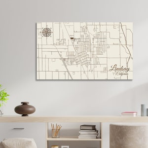 Lindsay, California Street Map |Wood Engraved Maps | Wall Art| Wood Wall Decor | Home Decor | Wood Wall Map  | Map Artwork | City Street Map
