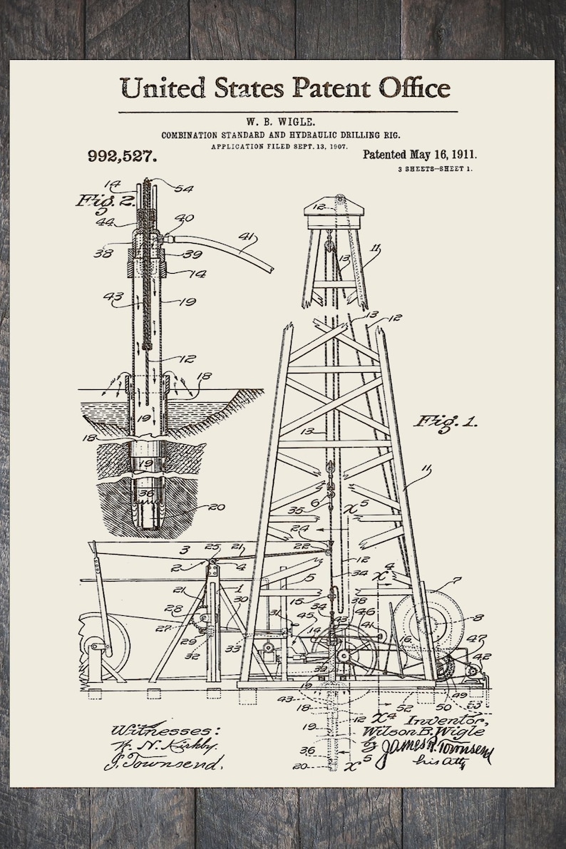 Oil Rig Patent; Wood Wall Art Wedding Gift Groomsmen Gift Rustic Home Decor Bridesmaid Gift Wood Burning Art