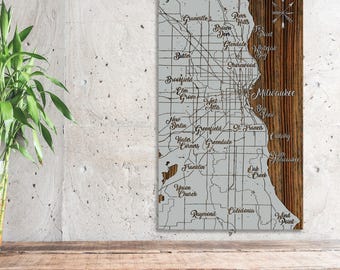 Milwaukee, Wisconsin Engraved Wood Wall Map