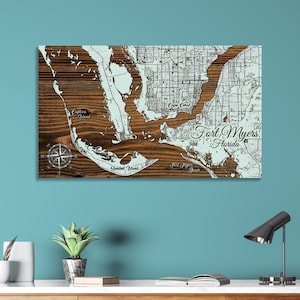 Wood Engraved Fort Myers, Florida Map: Whimsical Coastal Wall Art