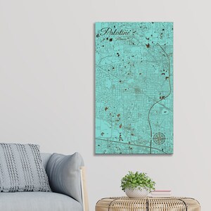 Illinois: Palatine Street Map; Wood Engraved Maps, Wall Art