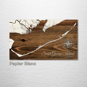 Saint George Island, Florida Street Map Wood Engraved Maps Wood Wall Decor City Street Map Wood Engraved Map of Saint George Island, FL Papier Blanc