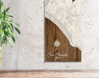 San Clemente, California Street Map | Wood Engraved Maps | Wall Art| Wood Wall Decor | Wood Engraved Map of San Clemente, CA