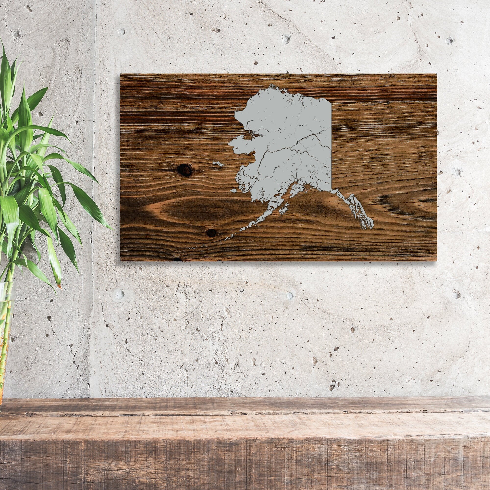 Alaska State Outline Map: Mini-Small; Wood Engraved Maps, Wall Art| Wood Wall Decor