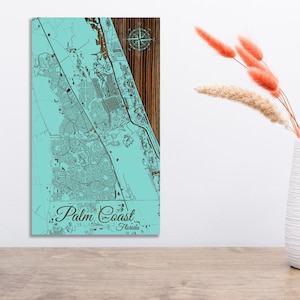 Palm Coast, Florida Street Map | Wood Engraved Maps | Wood Wall Decor | Wood Wall Map | City Street Map| Wood Engraved Map of Palm Coast, FL