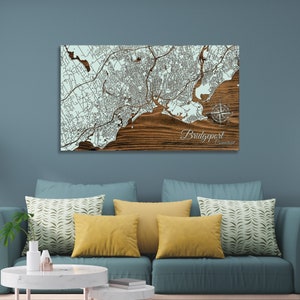 Bridgeport Connecticut Street Map: Wood Engraved Wall Art