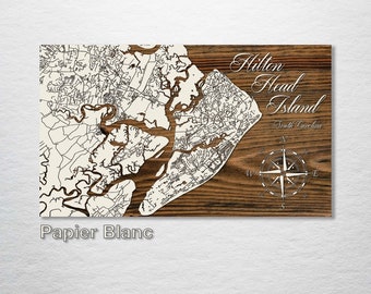 Hilton Head Island, South Carolina Street Map Art | Map Art | Wood Wall Map | Wood Engraved Map of Hilton Head Island, SC | City Street Map