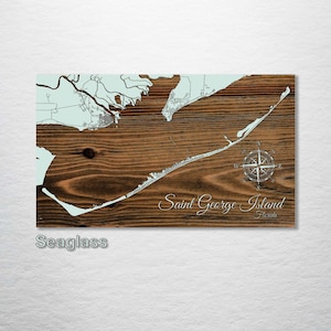 Saint George Island, Florida Street Map Wood Engraved Maps Wood Wall Decor City Street Map Wood Engraved Map of Saint George Island, FL Seaglass