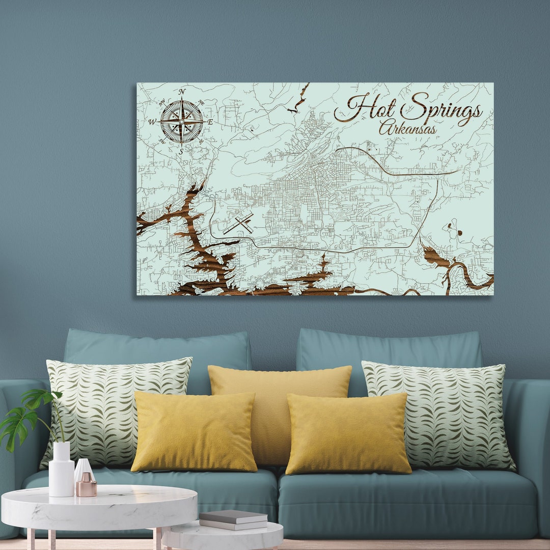 Arkansas Hot Springs Street Map Wood Engraved Maps Wall Art Etsy