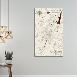Georgia: LaFayette Street Map; Wood Engraved Maps, Wall Art| Wood Wall Decor
