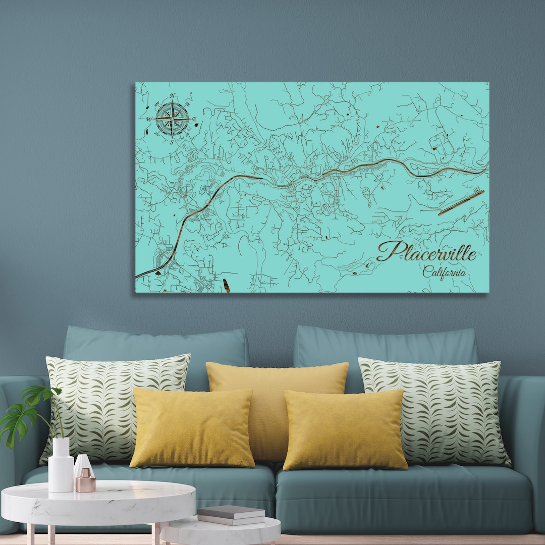 Placerville California Street Map Wood Engraved Maps Wall Etsy