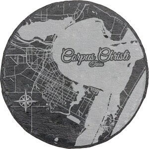 Corpus Christi, Texas Round Slate Coaster | Coaster Set |Drink Coaster| Housewarming Gift | Home Decor | Slate Coaster of Corpus Christi, TX