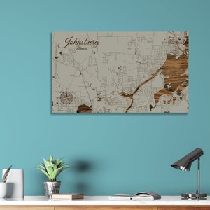 Johnsburg, Illinois Street Map | Wood Engraved Maps, Wall Art| Wood Wall Decor | Wood Engraved Map of Johnsburg, IL | Map Art
