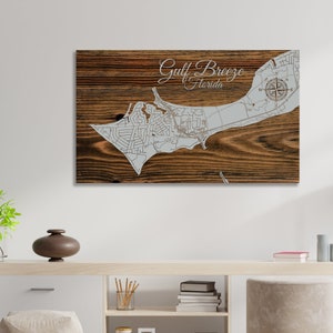 Gulf Breeze, Florida Street Map | Wood Engraved Maps | Wall Art| Wood Wall Decor | City Street Map| Wood Engraved Map of Gulf Breeze, FL
