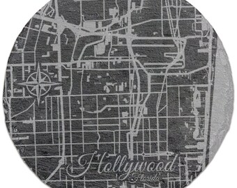 Hollywood, Florida Round Slate Coaster | Coaster Set | Drink Coaster | Housewarming Gift | Home Decor | Slate Coaster of Hollywood, FL