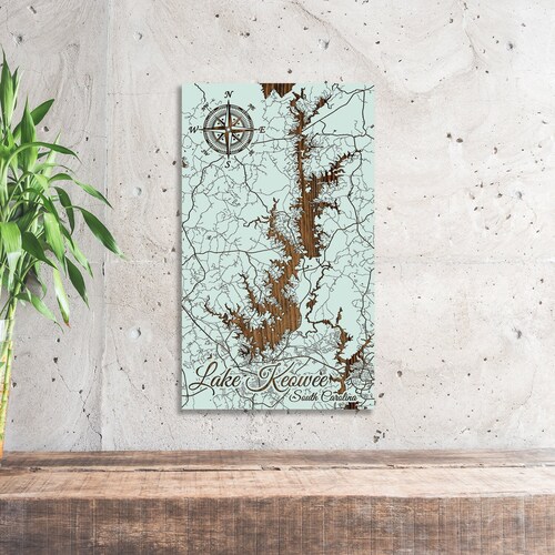 Lake Keowee South Carolina Map Wooden Sign Wall Art Print Etsy