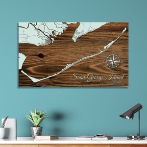 Saint George Island, Florida Street Map Wood Engraved Maps Wood Wall Decor City Street Map Wood Engraved Map of Saint George Island, FL image 1