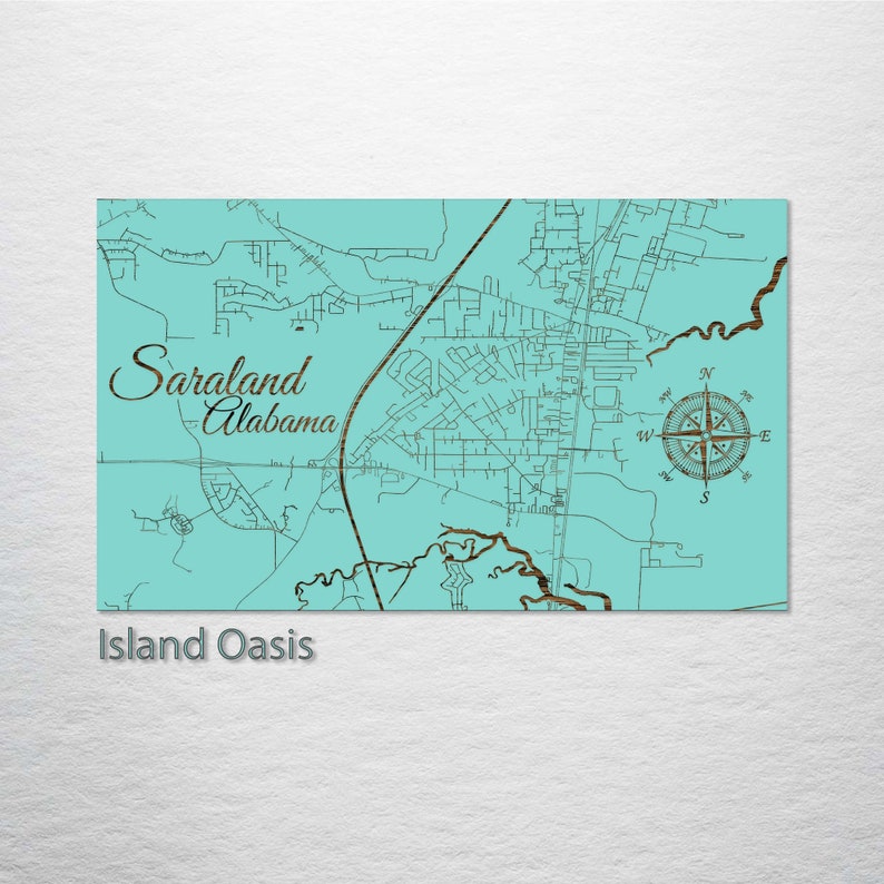 Alabama Saraland Street Map Wood Engraved Maps Wall Art Etsy