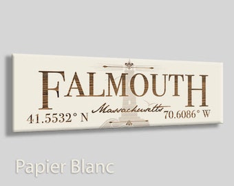 Massachusetts: Falmouth Stick (12"x3.75")| Wood Wall Decor | Decorative City Plaque | Home Decor | Engraved Wood Plaque