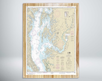 Chesapeake Bay Nautical Chart: Cove Point to Sandy Point, Pine Wood Wall Art