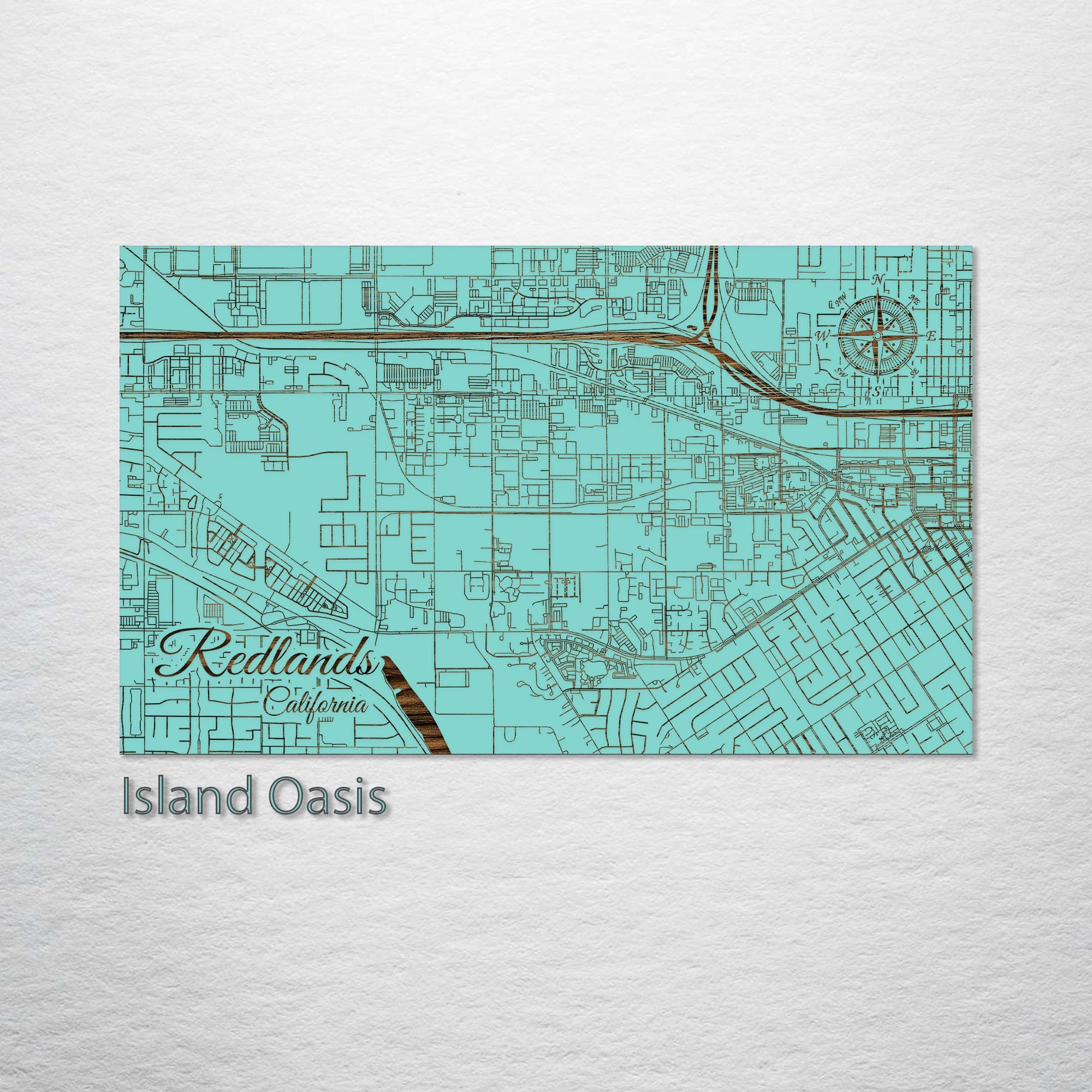 California Redlands Street Map Wood Engraved Maps Wall Art Etsy