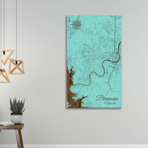 Branson, Missouri Street Map: Engraved Pine Wood Wall Art