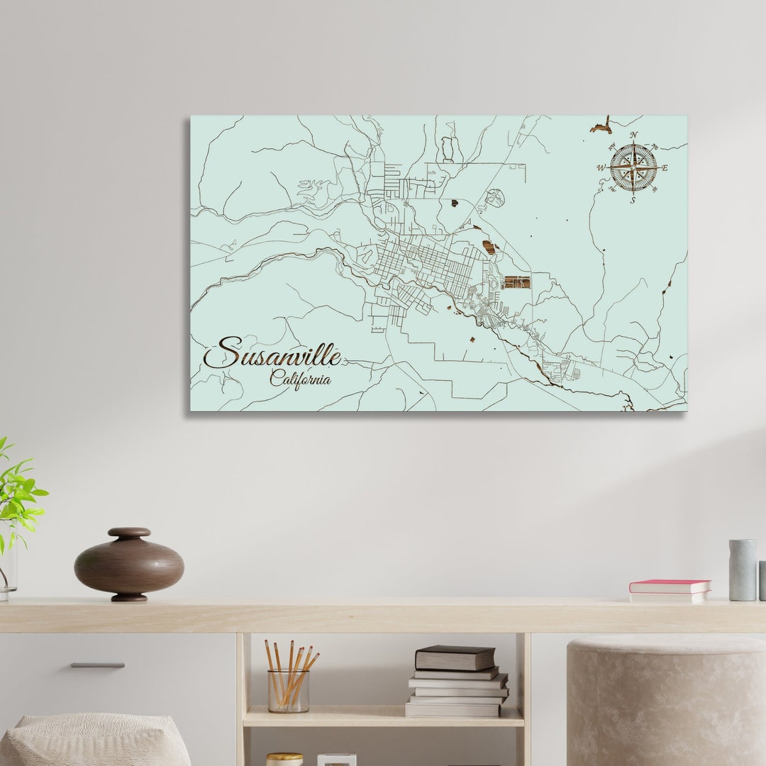 Susanville California Street Map Wood Engraved Maps Wall - Etsy
