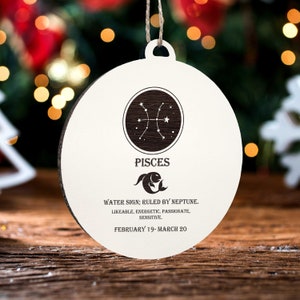 Fische Sternzeichen Ornament | Graviertes Kartenornament aus Holz | Handgemachte Weihnachtsdeko | Weihnachtsornament