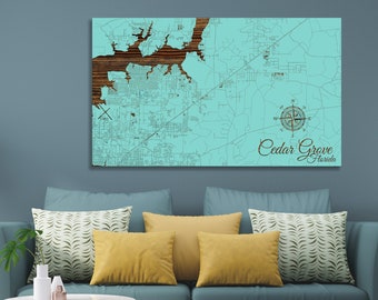 Cedar Grove Florida Map Art: Wood Engraved City Street Map