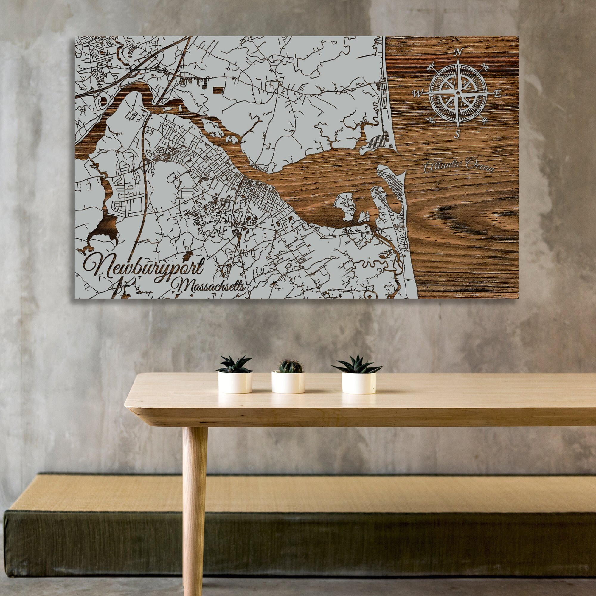 Newburyport, Massachusetts Street Map| Wood Wall Decor  Home Decor | Wood Wall Map | City Street Map| Wood Engraved Map of Newburyport, MA